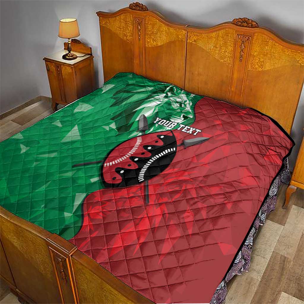 Personalized Kenya Maasai Shield Quilt Green Red Kenyan Lion Half Style - Wonder Print Shop