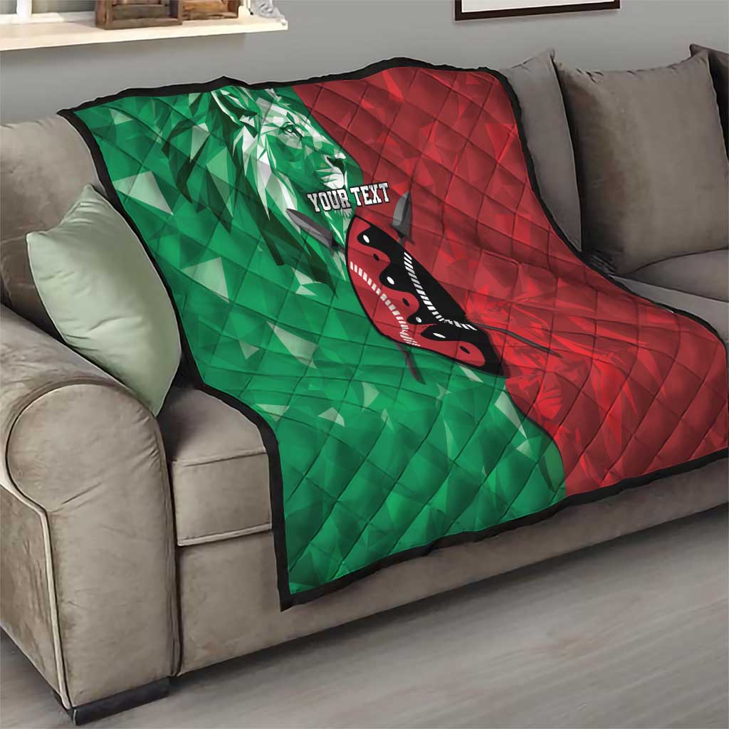 Personalized Kenya Maasai Shield Quilt Green Red Kenyan Lion Half Style - Wonder Print Shop