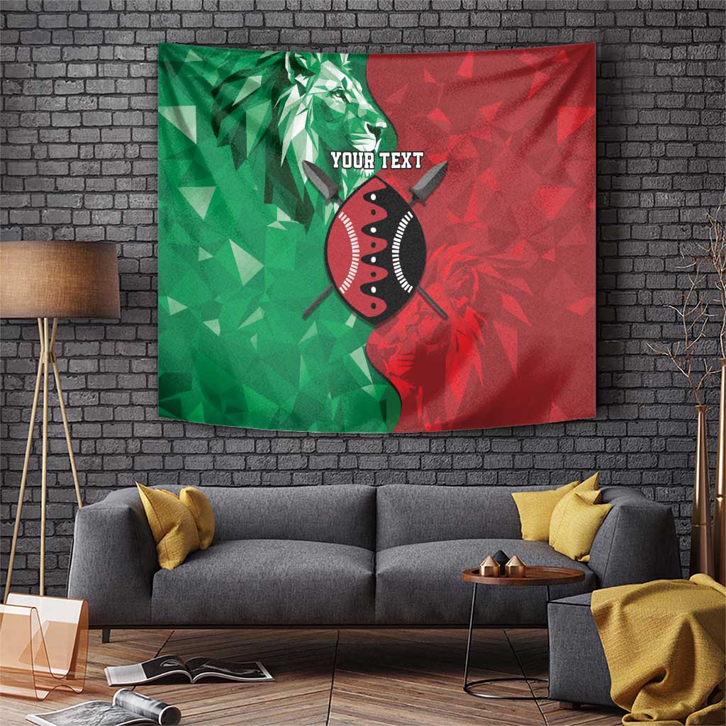 Personalized Kenya Maasai Shield Tapestry Green Red Kenyan Lion Half Style - Wonder Print Shop