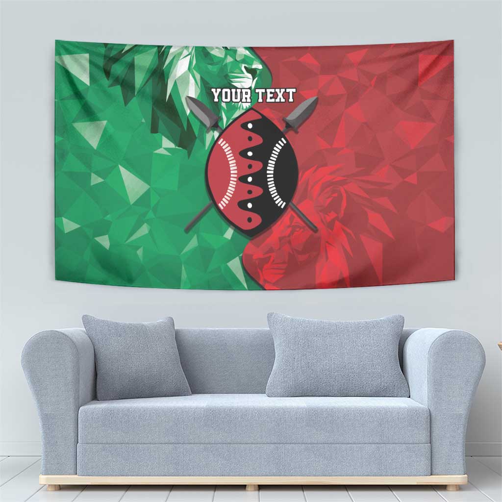 Personalized Kenya Maasai Shield Tapestry Green Red Kenyan Lion Half Style - Wonder Print Shop