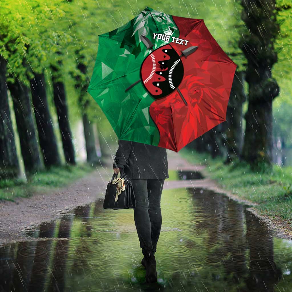 Personalized Kenya Maasai Shield Umbrella Green Red Kenyan Lion Half Style - Wonder Print Shop