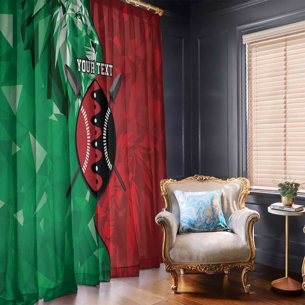 Personalized Kenya Maasai Shield Window Curtain Green Red Kenyan Lion Half Style - Wonder Print Shop