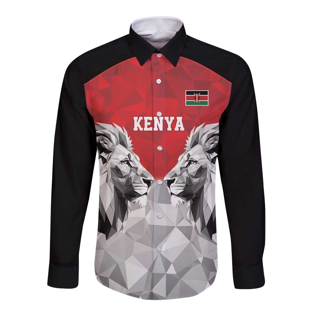 Kenya Rugby Custom Long Sleeve Button Shirt Red Kenyan 22-23 Motif - Wonder Print Shop