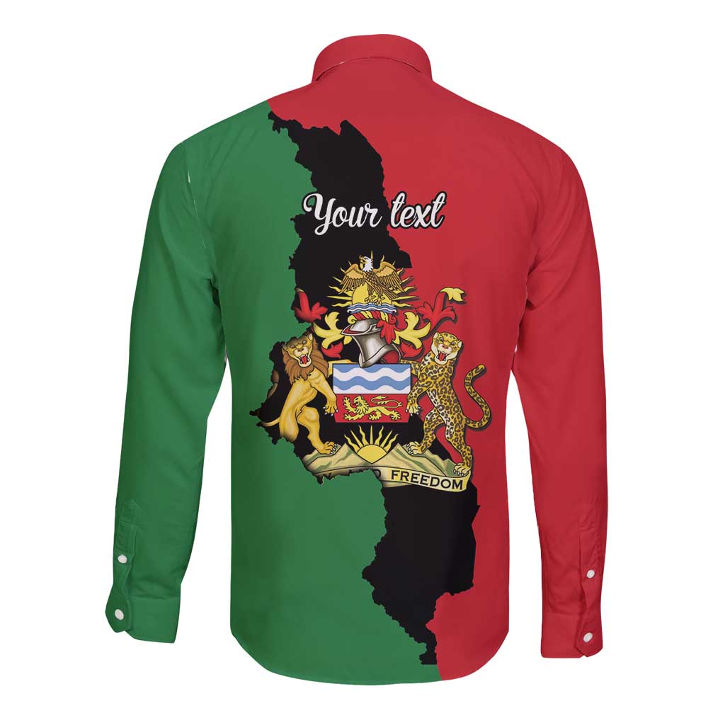 Long-sleeve button shirt, back print with Malawi map and coat of arms plus "Your text"