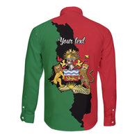 Long-sleeve button shirt, back print with Malawi map and coat of arms plus "Your text"