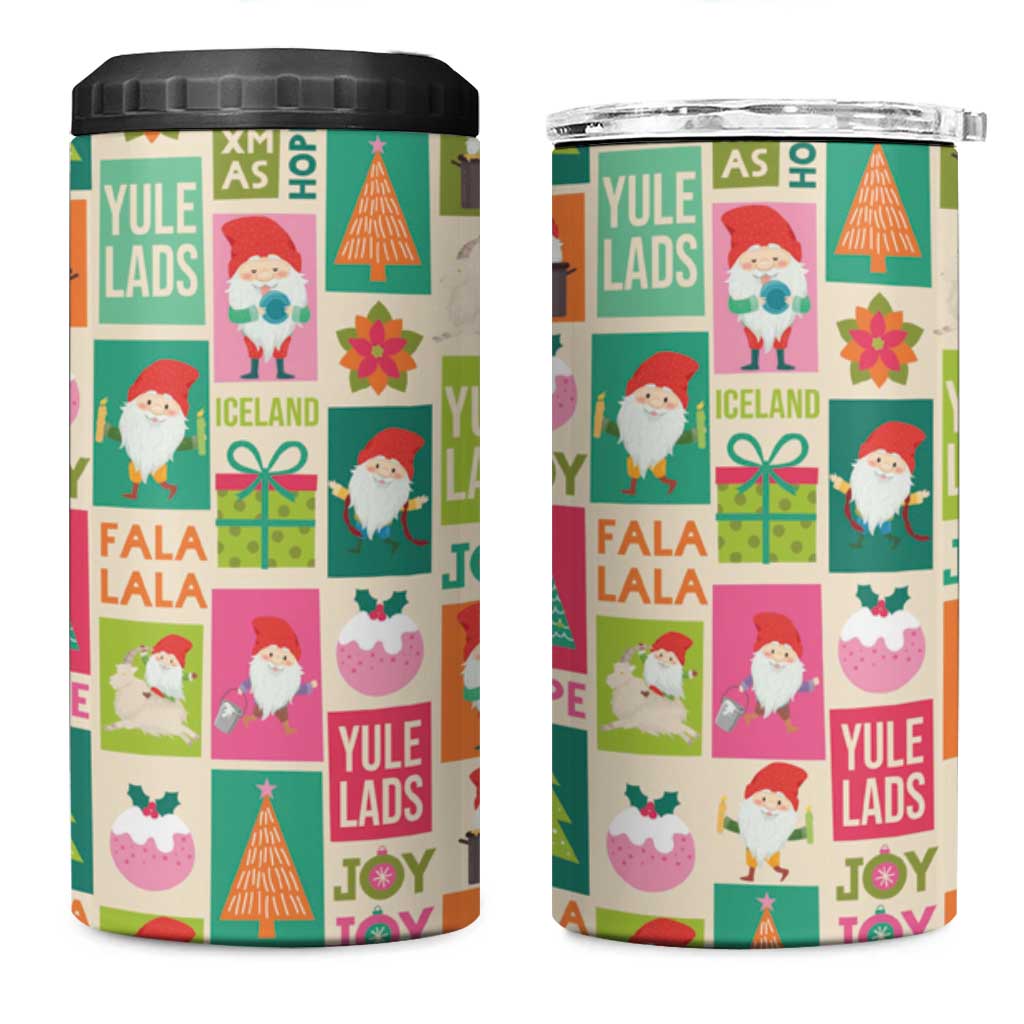 Cute Yule Lads Christmas 4 in 1 Can Cooler Tumbler Icelandic Jolasveinar Hippie Style LT9 - Wonder Print Shop