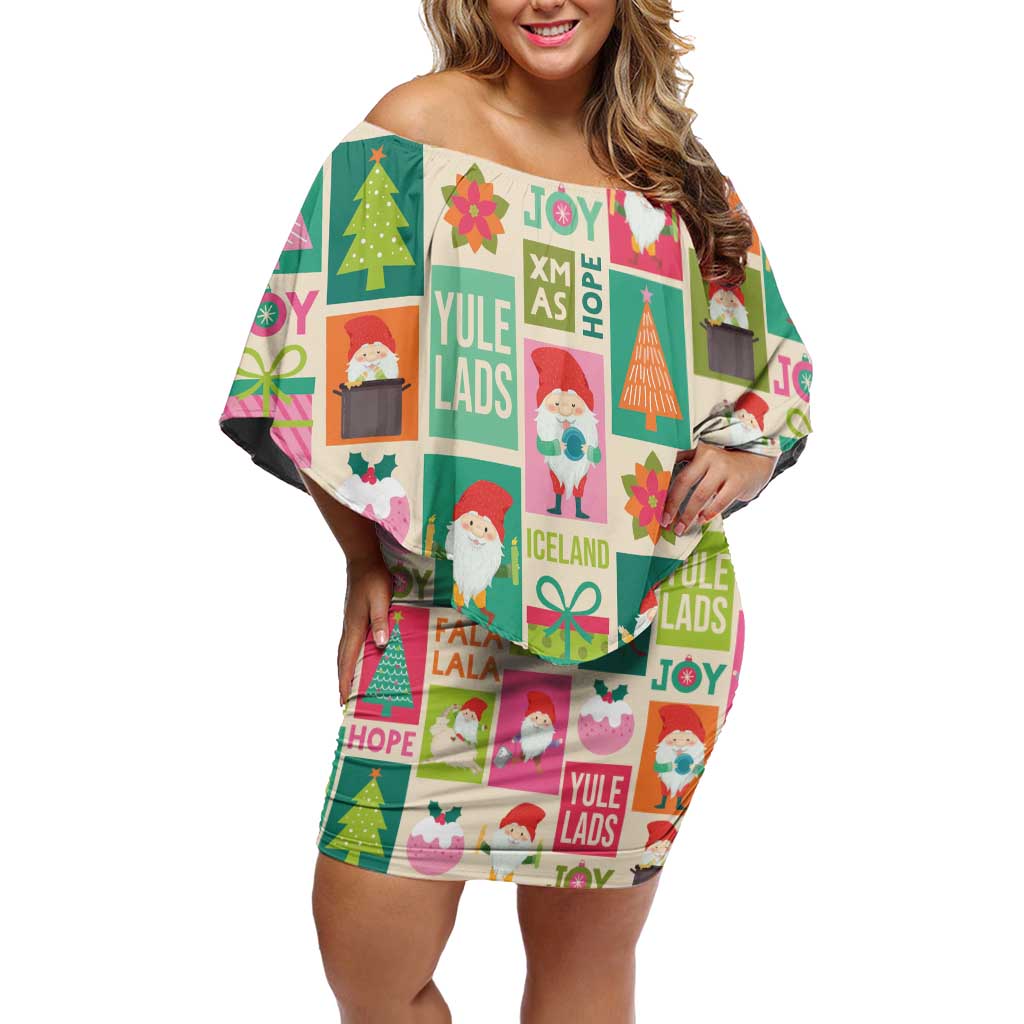 Cute Yule Lads Christmas Off Shoulder Short Dress Icelandic Jolasveinar Hippie Style - Wonder Print Shop