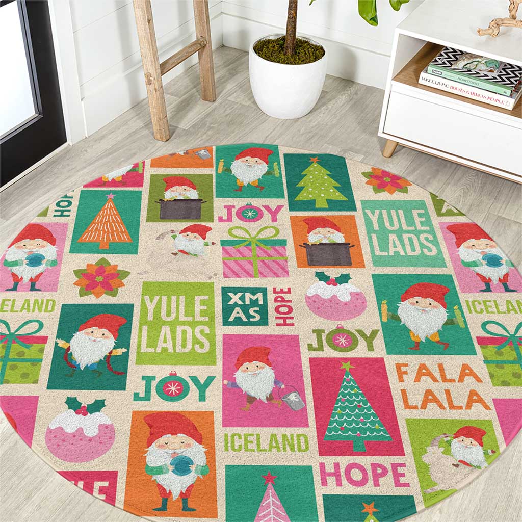 Cute Yule Lads Christmas Round Carpet Icelandic Jolasveinar Hippie Style