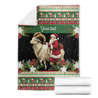 Personalized holiday blanket set: green and black goat-and-Santa design with 'Your text'