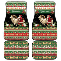 Set of 4 car floor mats with green holiday pattern and “Your text” area