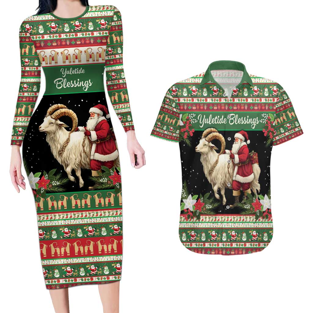 Yule Goat Personalized Couples Matching Long Sleeve Bodycon Dress and Hawaiian Shirt Scandanavian Mythology LT9 - Wonder Print Shop