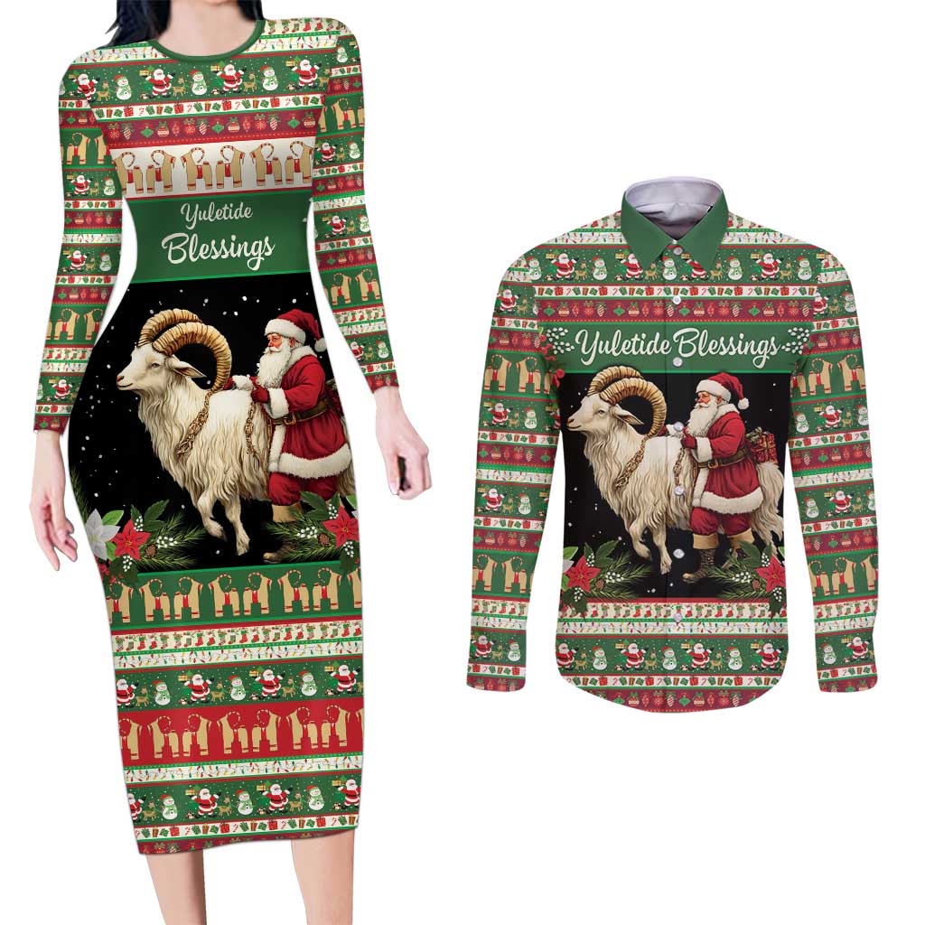 Yule Goat Personalized Couples Matching Long Sleeve Bodycon Dress and Long Sleeve Button Shirt Scandanavian Mythology LT9 - Wonder Print Shop