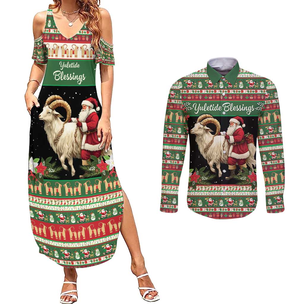 Yule Goat Personalized Couples Matching Summer Maxi Dress and Long Sleeve Button Shirt Scandanavian Mythology LT9 - Wonder Print Shop