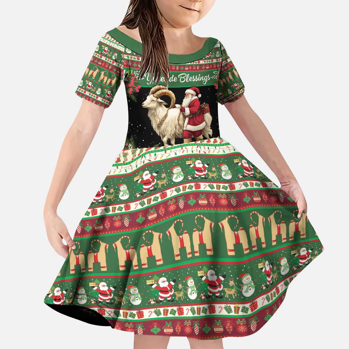 Yule Goat Personalized Kid Short Sleeve Dress Scandanavian Mythology - Wonder Print Shop