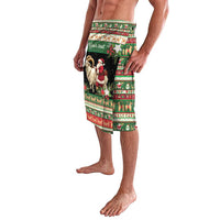 Green lavalava wrap skirt featuring Your text panel and goat-and-Santa scene