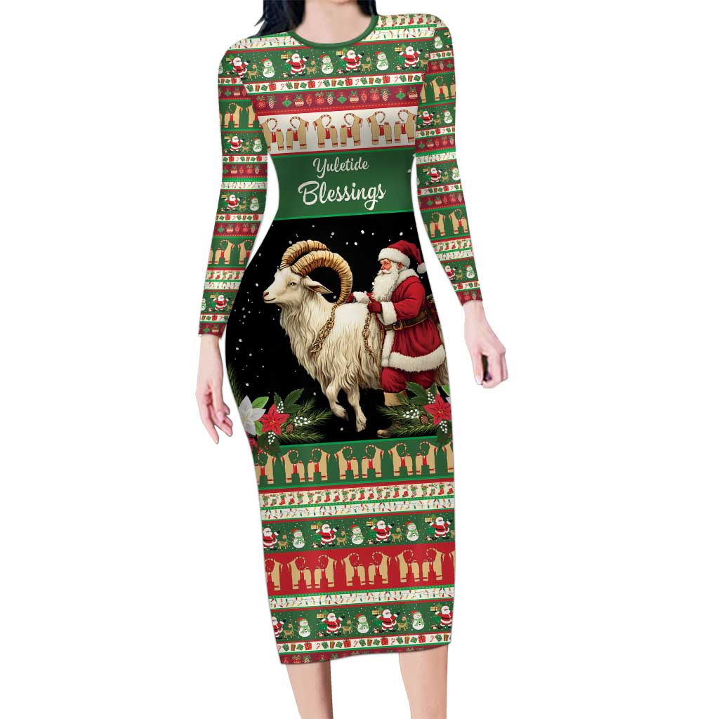 Yule Goat Personalized Long Sleeve Bodycon Dress Scandanavian Mythology - Wonder Print Shop