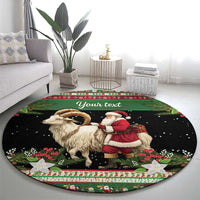 Round green and black festive carpet with Santa and white goat and 'Your text' center