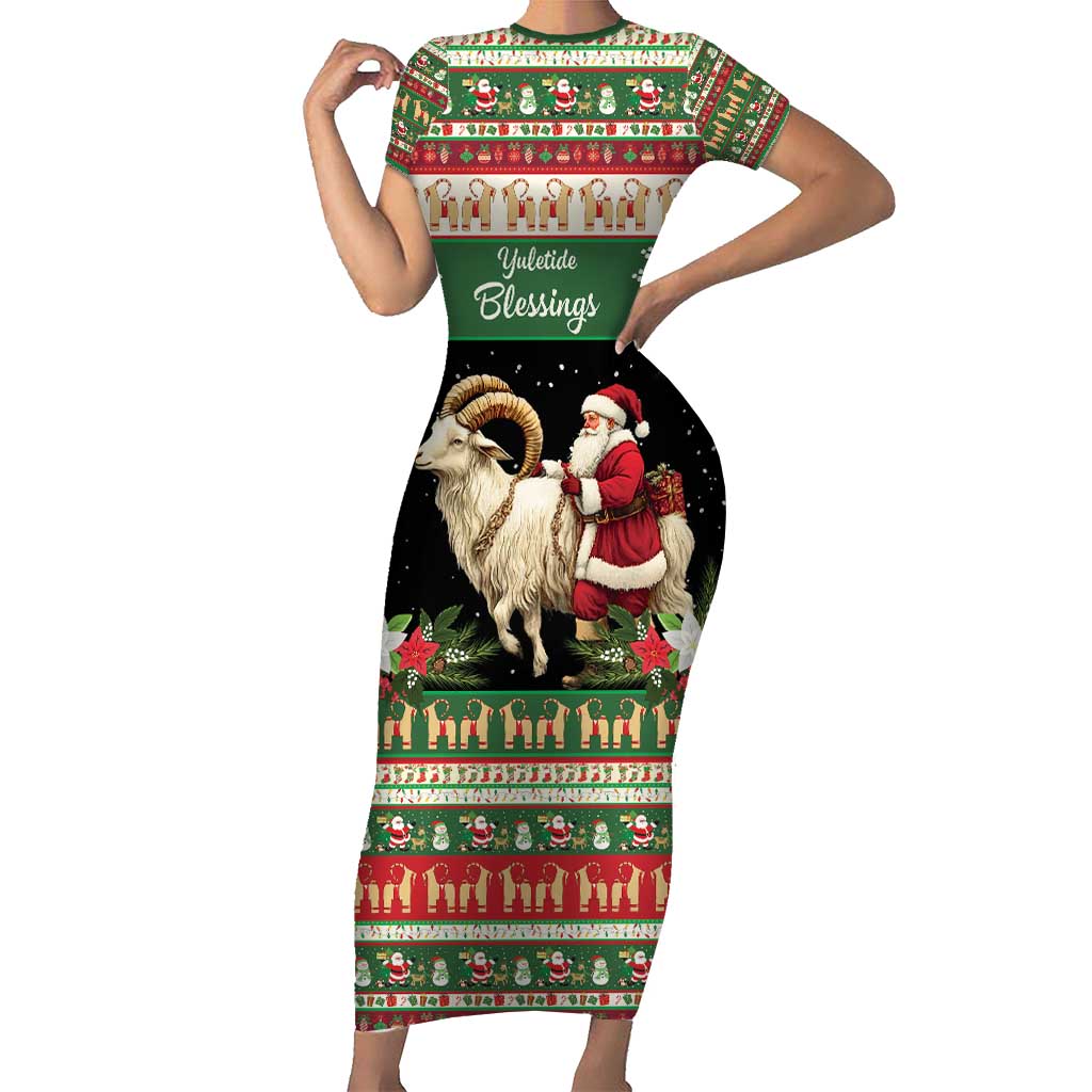 Yule Goat Personalized Short Sleeve Bodycon Dress Scandanavian Mythology