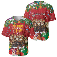 Red Christmas baseball jersey set: front says Merry Christmas, back shows 'Your text'