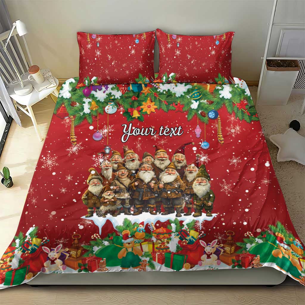 Red Christmas duvet cover and pillowcases with your text, Santa-like group and garland
