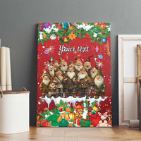 Personalized red canvas wall art on the floor, holiday gnomes, gifts, and custom text