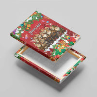 Personalized red canvas wall art, 3D angled view showing edges with holiday gnomes