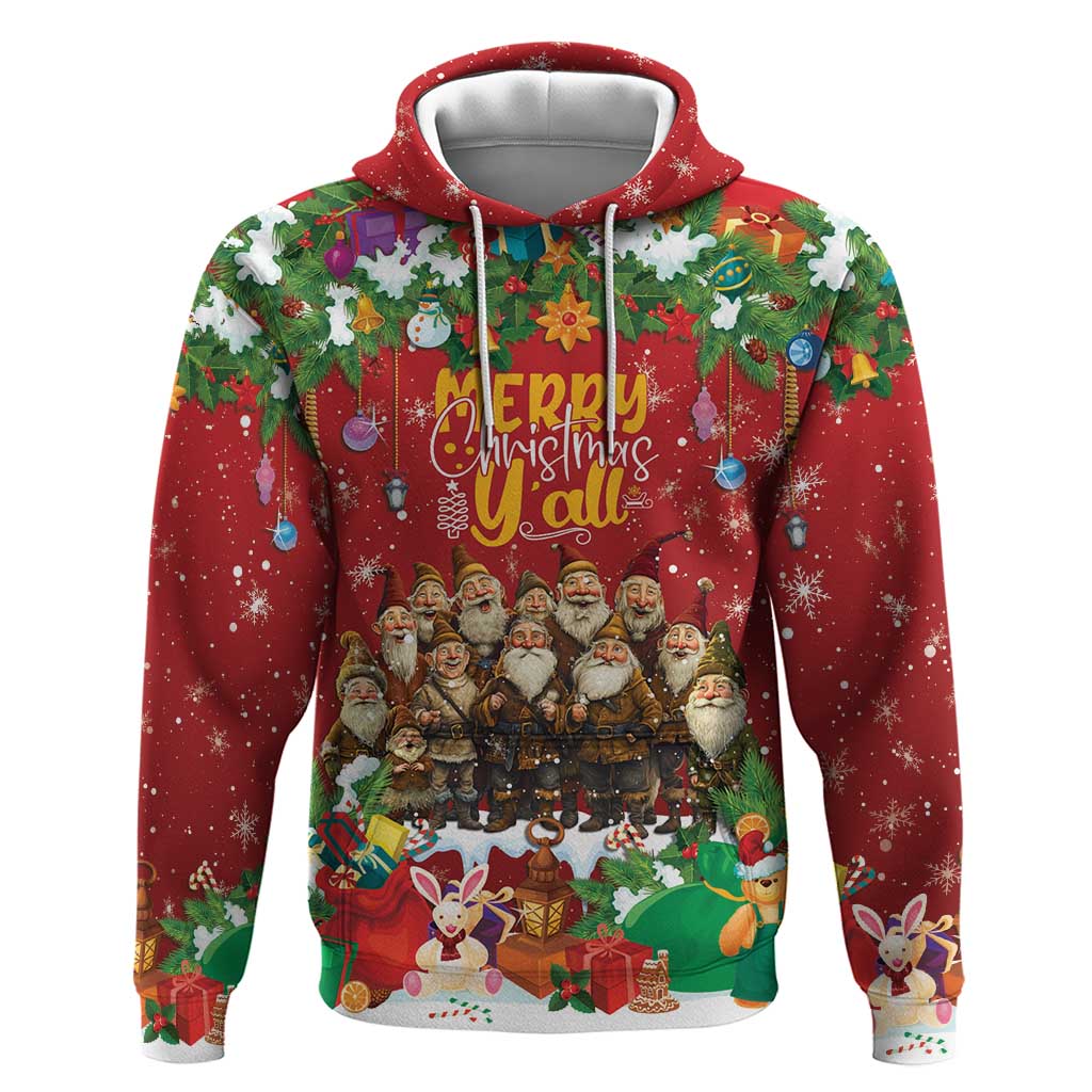Red zip-up hoodie front with “Merry Christmas” graphic and Santa lineup