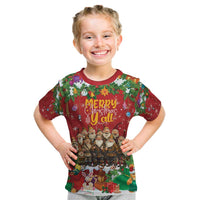 Red kids T-shirt with Merry Christmas graphic and festive characters