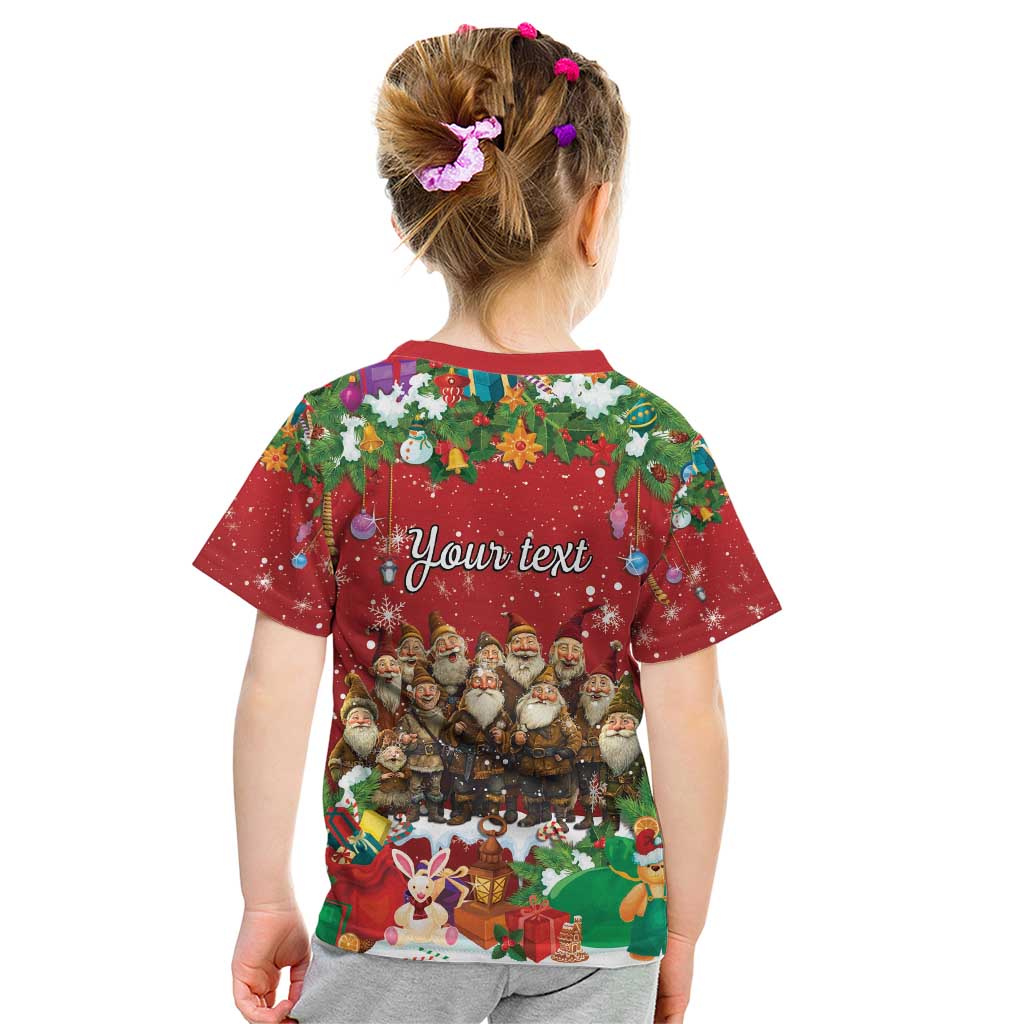 Red kids T-shirt back with 'Your text' and holiday characters