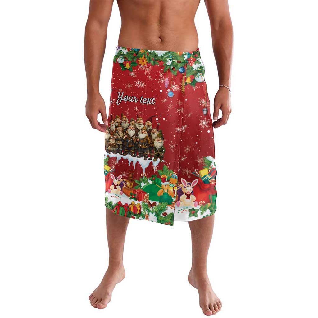 Red holiday printed shorts with character scenes, green trim and elastic waistband