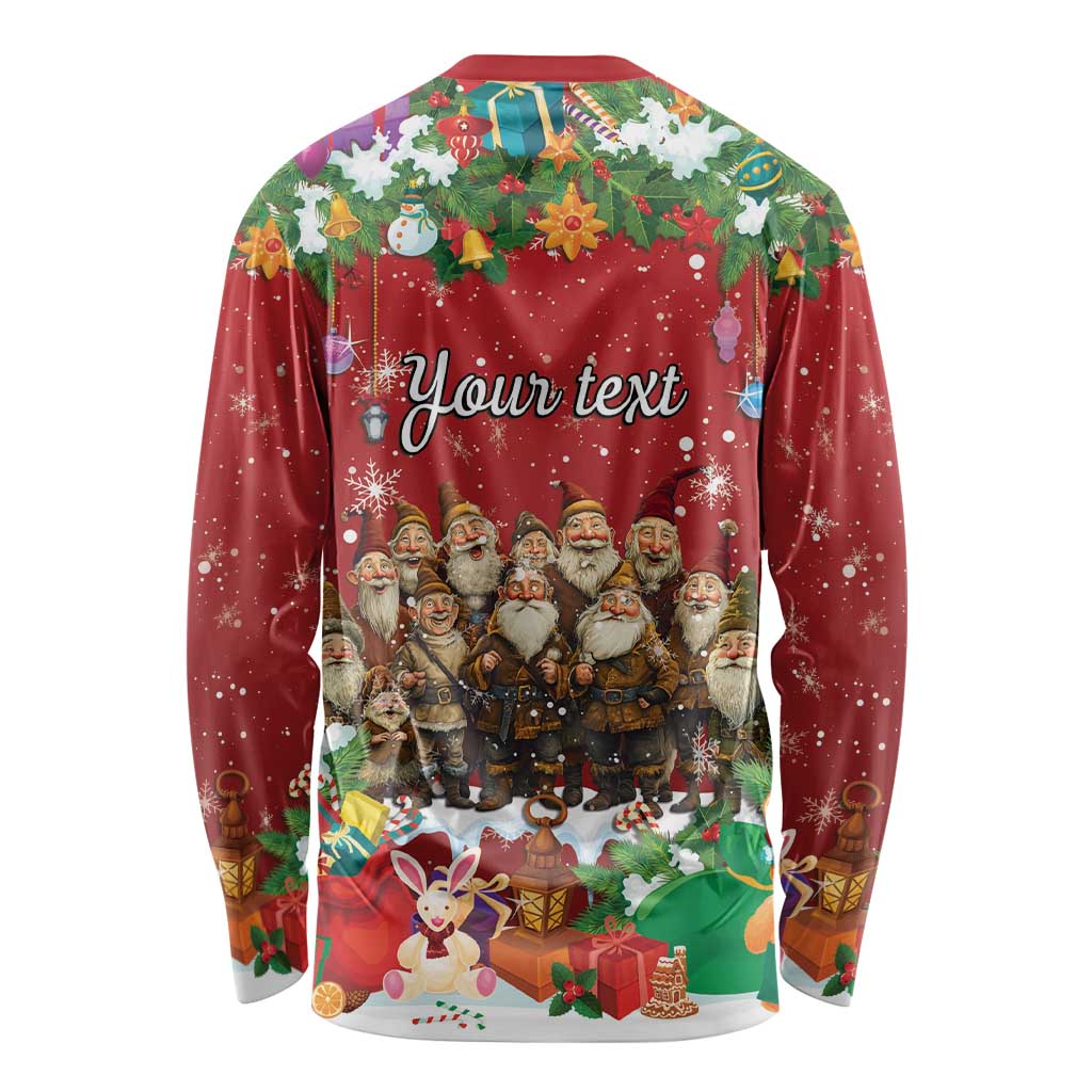 Red long sleeve shirt with Your text design and festive Yule character graphic