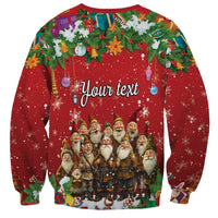 Unisex red Christmas sweatshirt with Yule lads graphic and 'Your text' center print