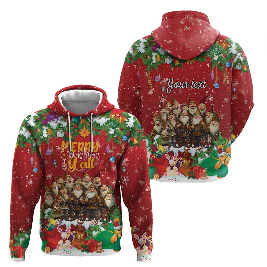 Two red zip hoodies shown together: Merry Christmas front and “Your text” back