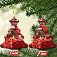 Red Christmas tree-shaped ceramic ornament set, cartoon cow in Santa hat, bow, gold loops