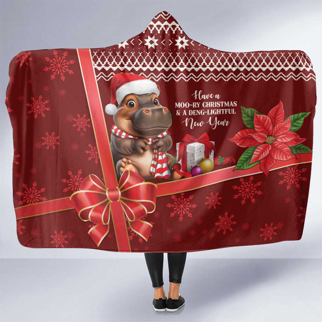 Funny Moo Deng Christmas Hooded Blanket