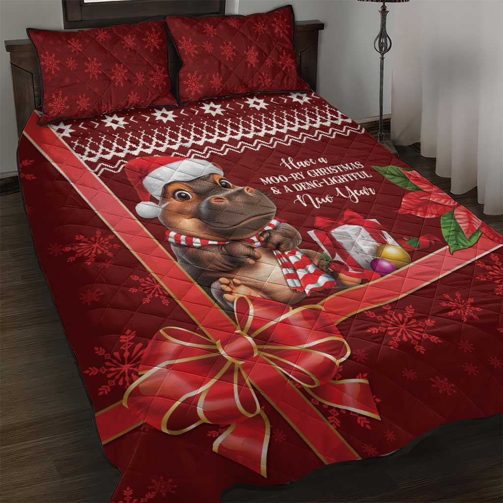 Funny Moo Deng Christmas Quilt Bed Set - Wonder Print Shop