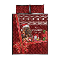 Red Christmas quilt bed set with two pillow covers and buffalo character center print