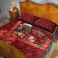 Red Christmas quilt bed set with cartoon baby buffalo and holly ribbon graphic