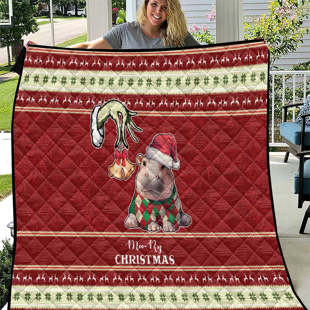 Moo Deng Moo-Ry Christmas Quilt Santa Baby Pygmy Hippo - Wonder Print Shop