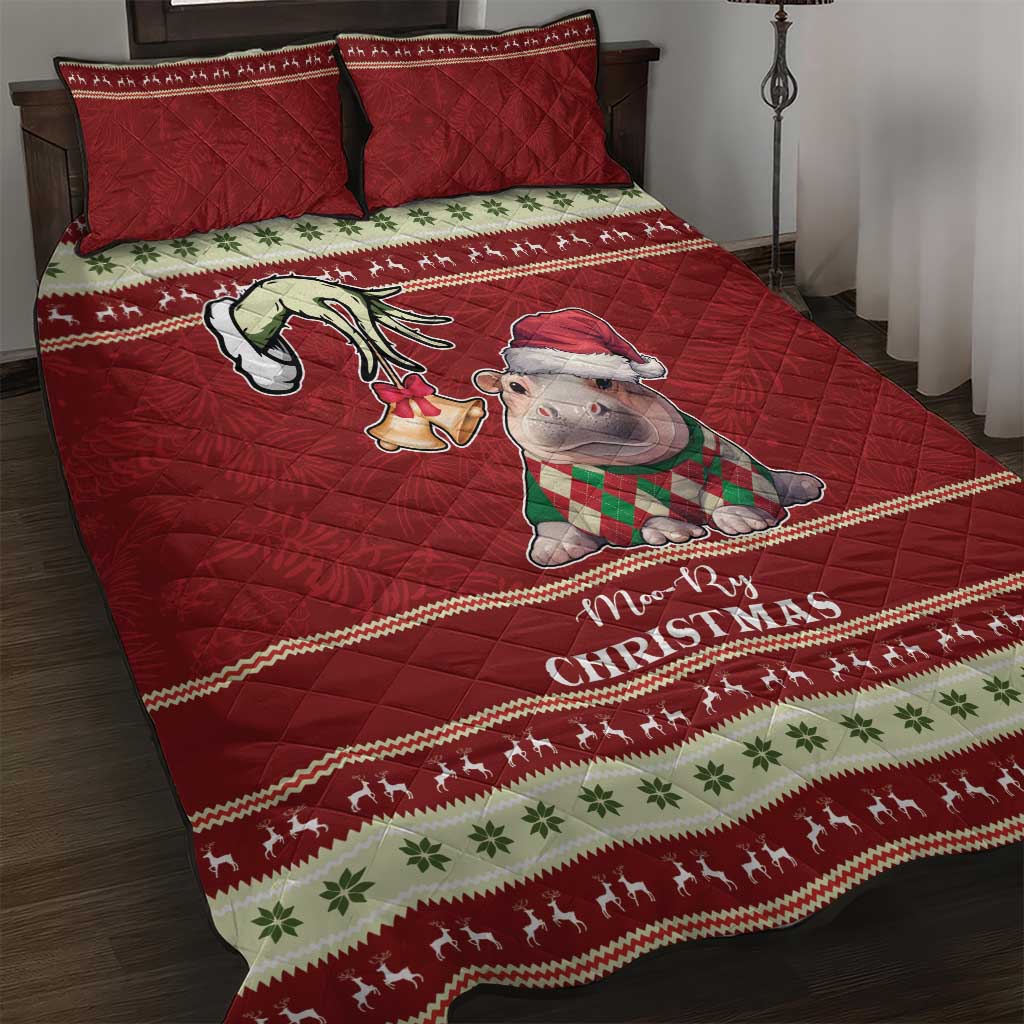 Moo Deng Moo-Ry Christmas Quilt Bed Set Santa Baby Pygmy Hippo - Wonder Print Shop