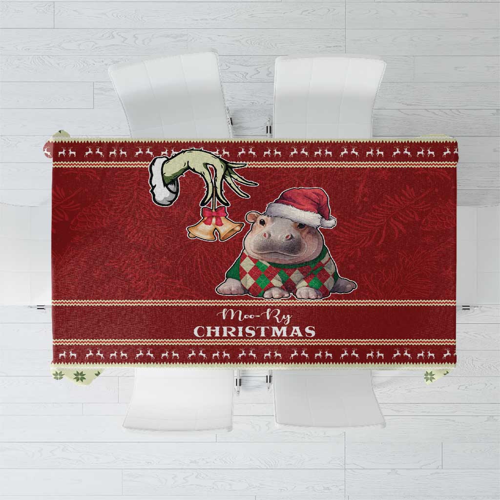 Red Christmas tablecloth with Santa baby hippo and tree border