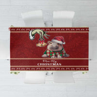 Red Christmas tablecloth with Santa baby hippo and tree border