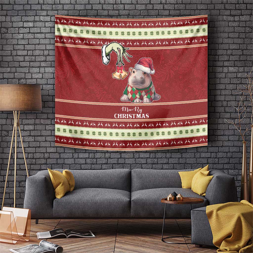 Moo Deng Moo-Ry Christmas Tapestry Santa Baby Pygmy Hippo