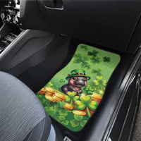 St. Patrick's Day car floor mat with leprechaun mouse, shamrocks, and gold coins
