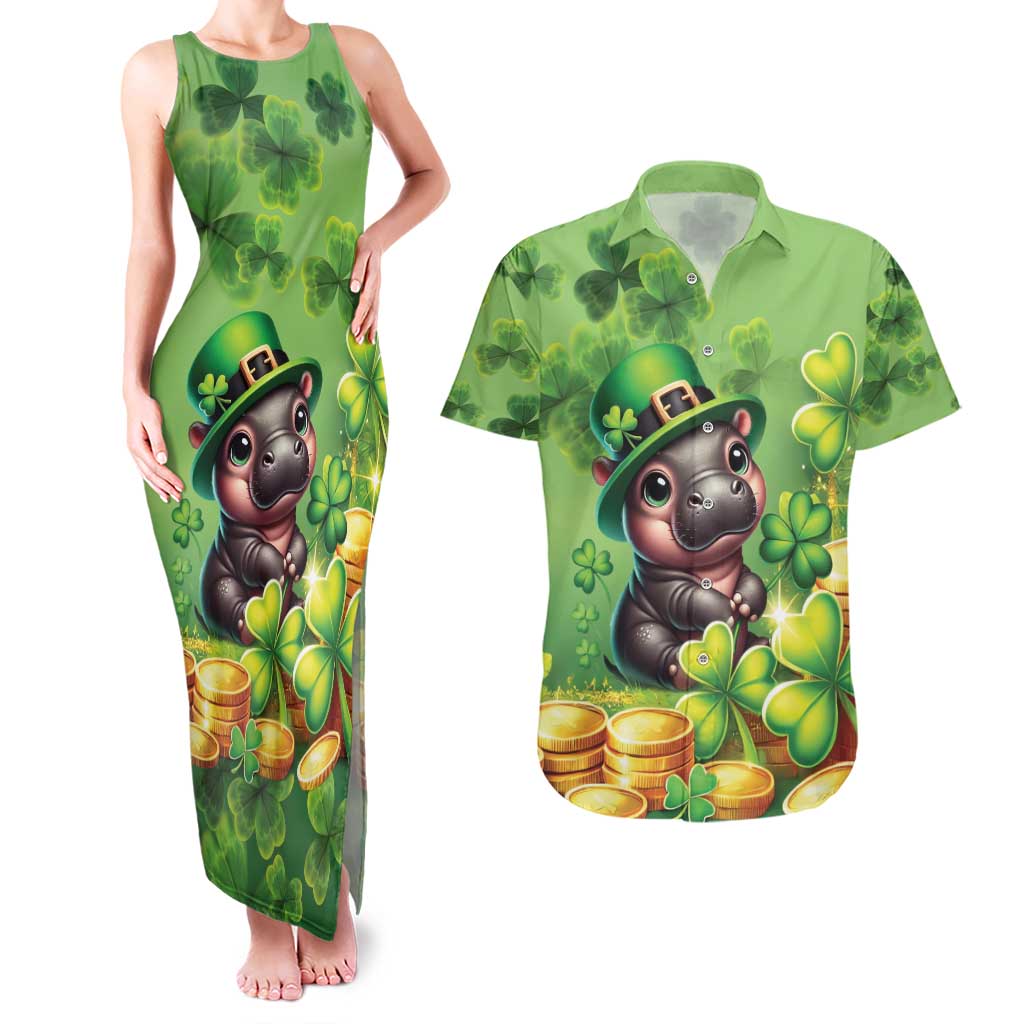 Leprechaun Moo Deng St Patricks Day Couples Matching Tank Maxi Dress and Hawaiian Shirt LT9 - Wonder Print Shop