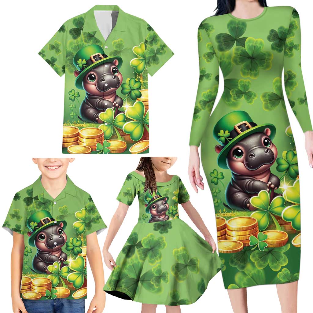 Leprechaun Moo Deng St Patricks Day Family Matching Long Sleeve Bodycon Dress and Hawaiian Shirt LT9 - Wonder Print Shop