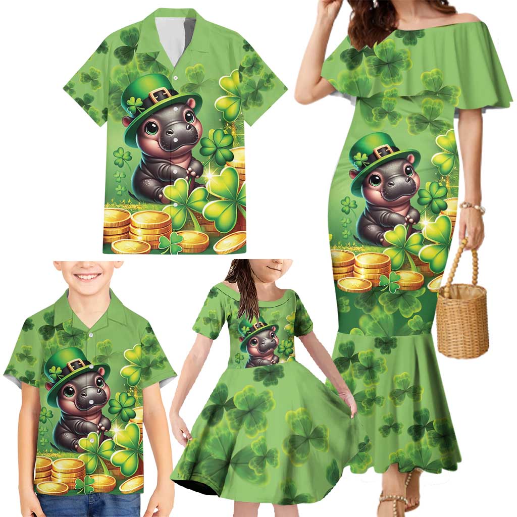 Leprechaun Moo Deng St Patricks Day Family Matching Mermaid Dress and Hawaiian Shirt LT9 - Wonder Print Shop