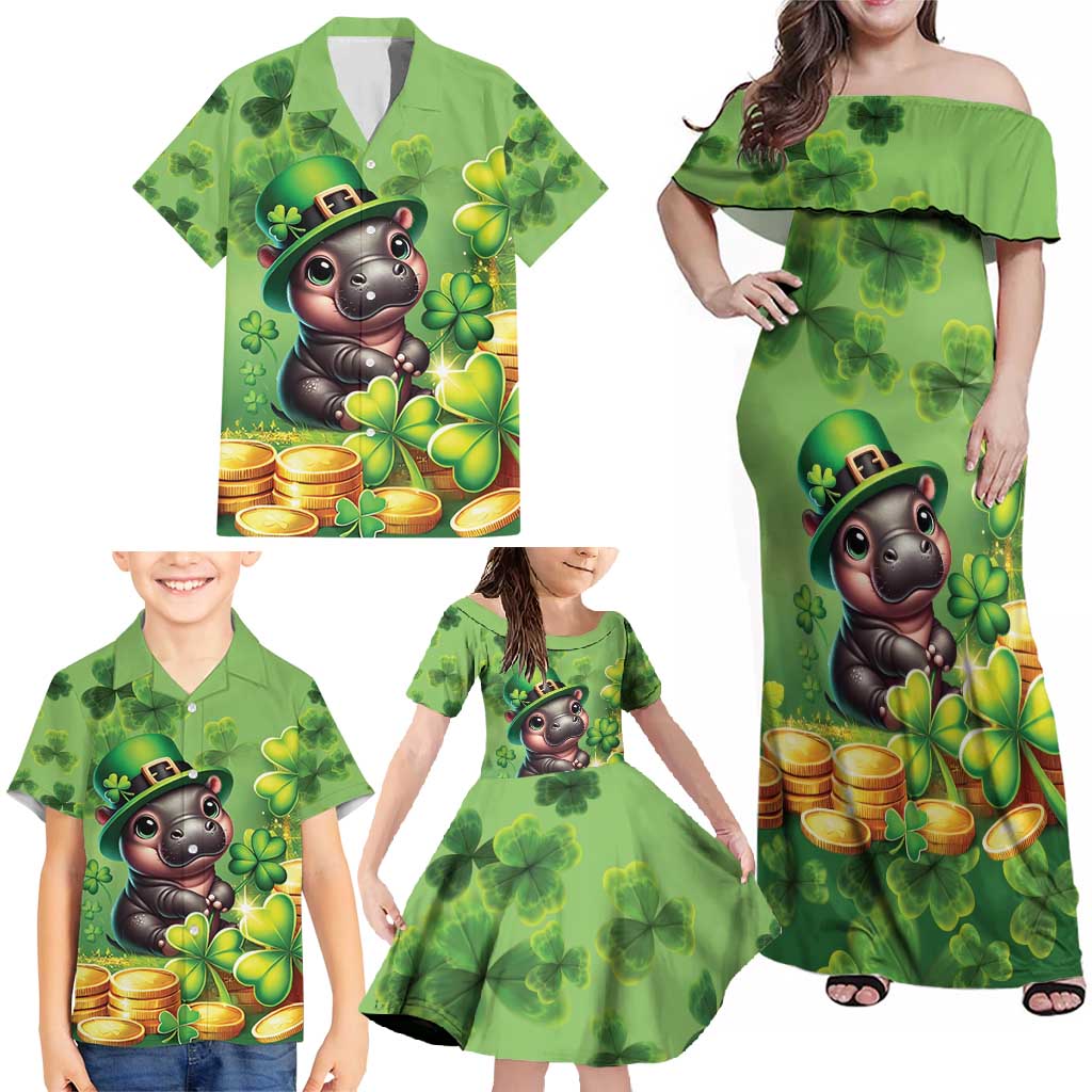 Leprechaun Moo Deng St Patricks Day Family Matching Off Shoulder Maxi Dress and Hawaiian Shirt LT9 - Wonder Print Shop