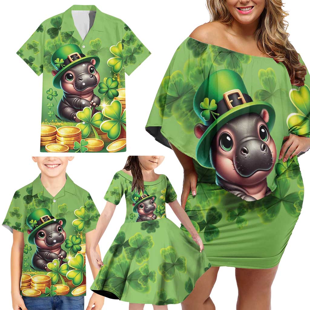 Leprechaun Moo Deng St Patricks Day Family Matching Off Shoulder Short Dress and Hawaiian Shirt LT9 - Wonder Print Shop