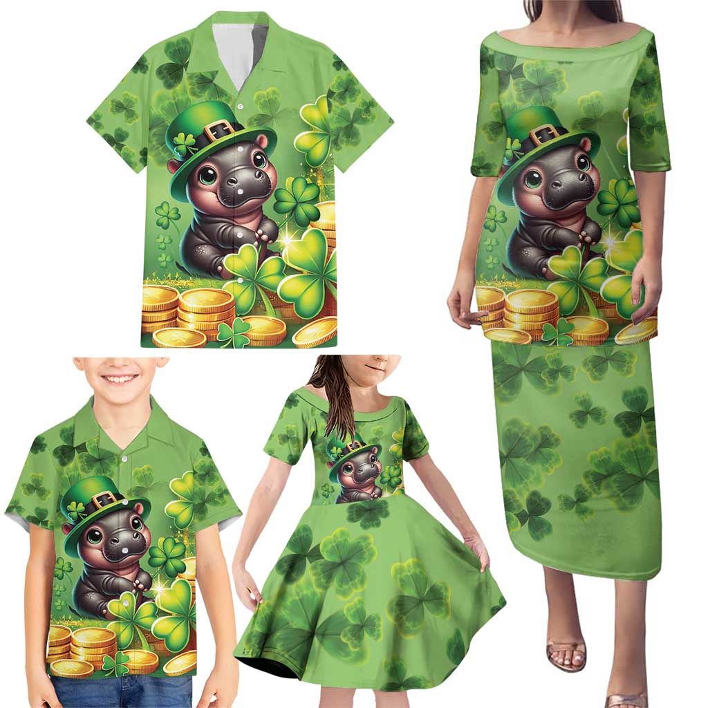 Leprechaun Moo Deng St Patricks Day Family Matching Puletasi and Hawaiian Shirt - Wonder Print Shop